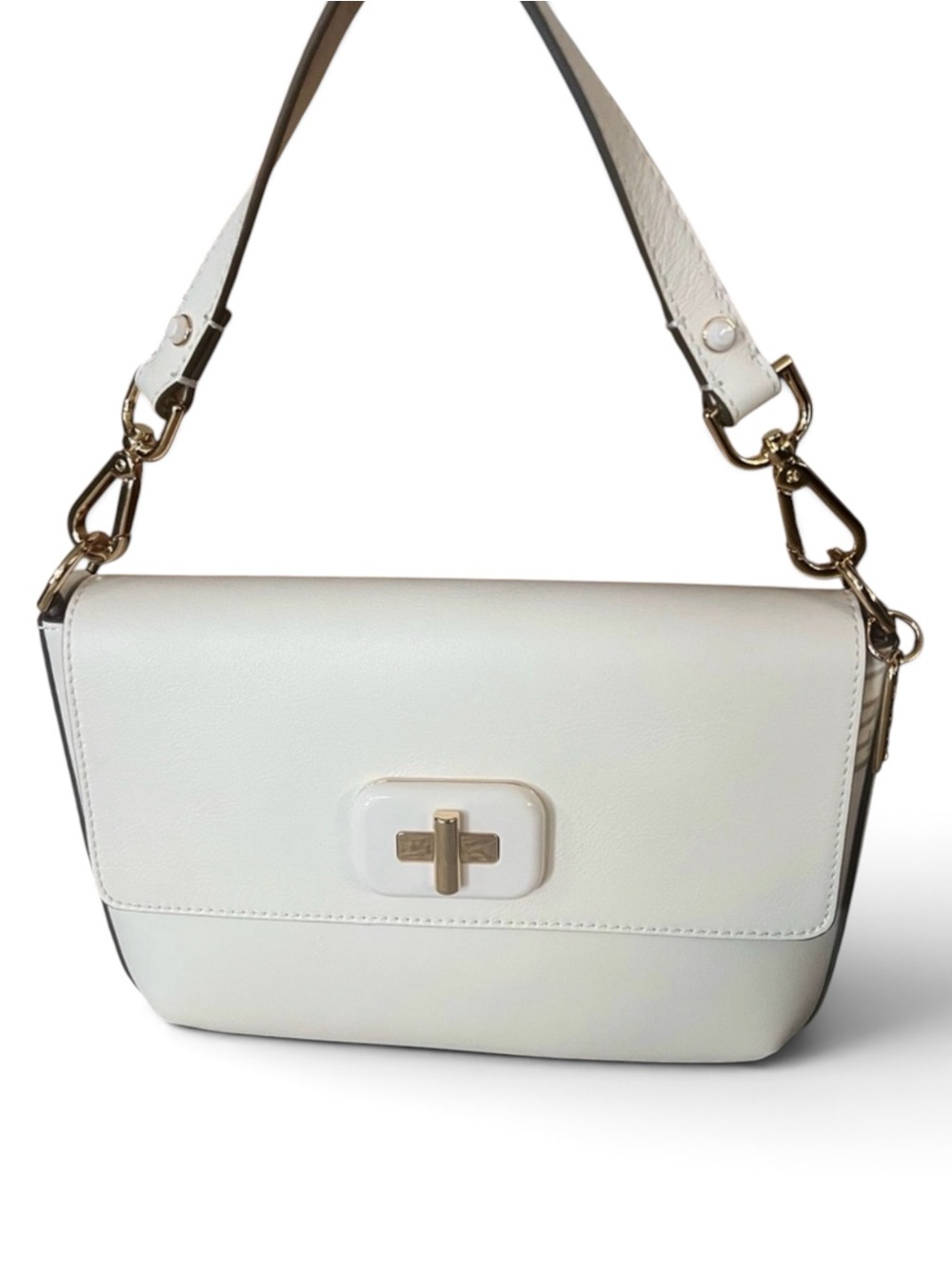 LDT JILL BAGUETTE Cream Leather Flap Shoulder Bag NWOT